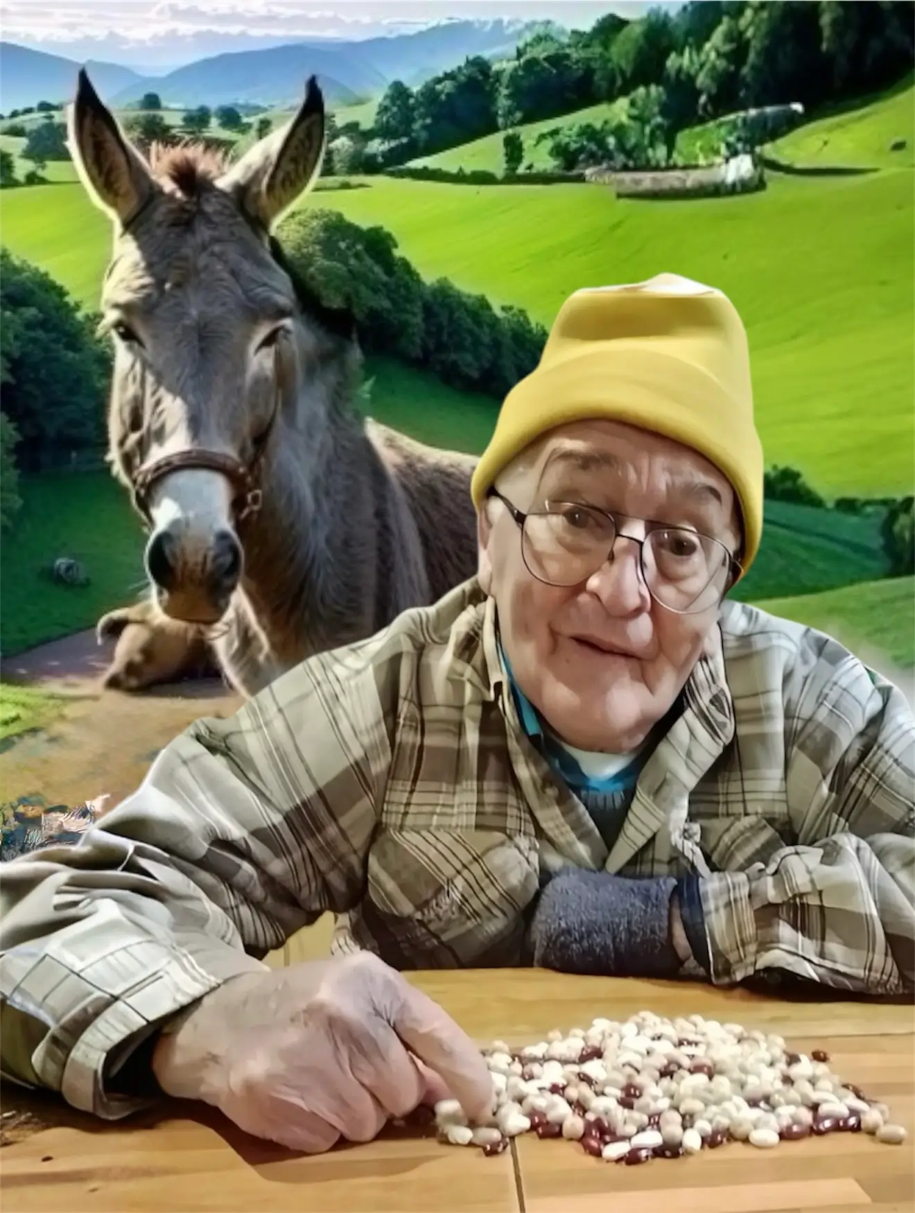 Don Selso limpiando porotos